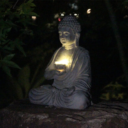 Solar Resin Buddha Statue Sculpture Garden Decor