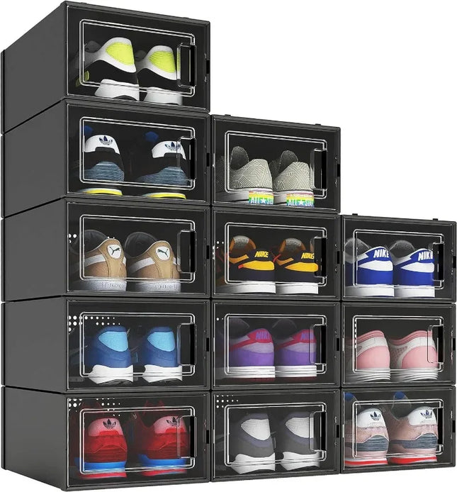 Shoe Organizer Black Stackable 12 pack Storage Bins