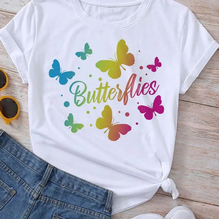 Women Butterfly Summer Short Graphic Tees