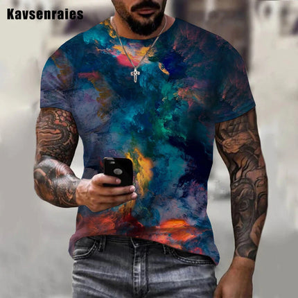 Men Gradient Rainbow Paint Splatter 3D Summer Tees