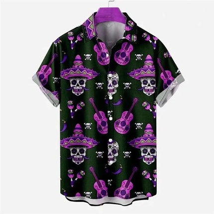 Men Vintage Skull Print 3D Hawaiian Shirts