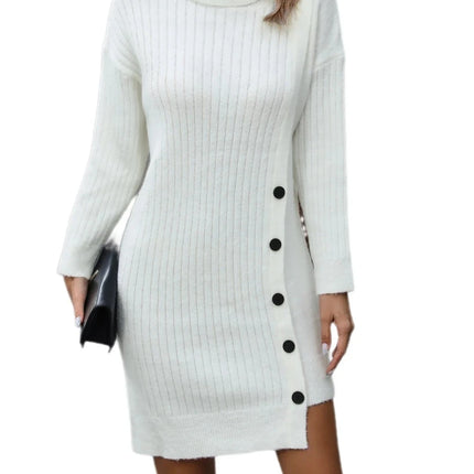 Women Turtleneck Spring Long Sleeve Mini Sweater Dress