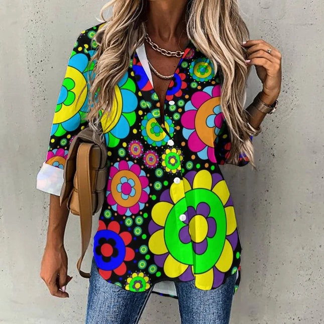 Women Flower Power Casual 3D 70s Blouse