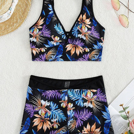 Women Floral Print High Waist 2pc Swimwear Shorts Set