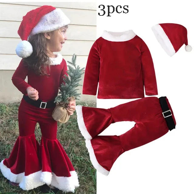 Baby Girl Xmas Party 2pc Velvet Dress Sets