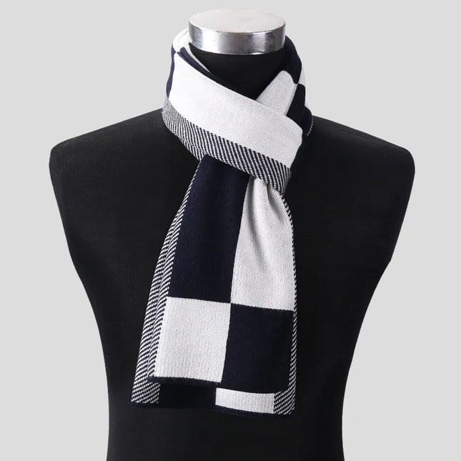 Men Business Casual Winter Knitted Plaid Scarf