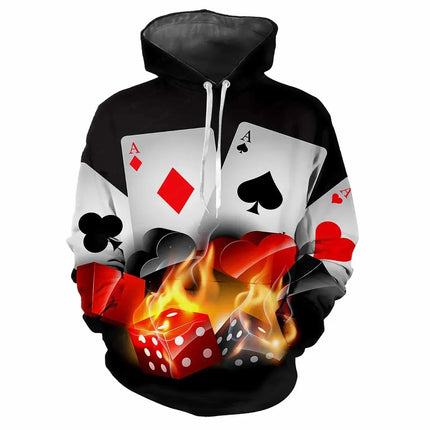 Men Hot 3D Poker Ace Spades Party Hoodies