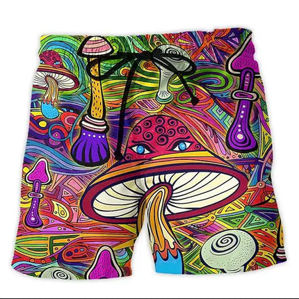 Men Linen Mesh 3D Moon Mushroom Boardshorts