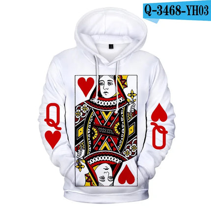 Men 3D Casual Heart Poker King Hoodies