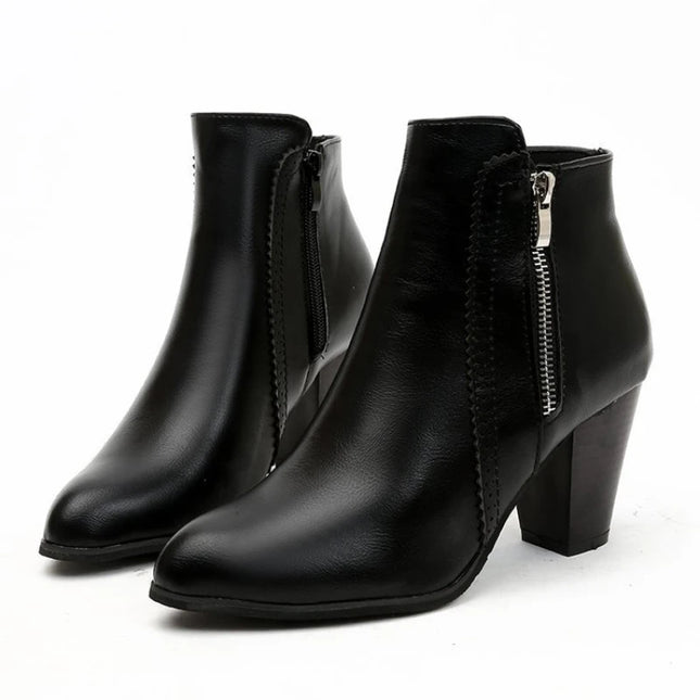 Women Retro Side Zip Heel Boots