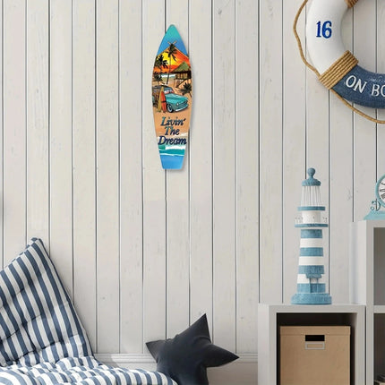 Hawaiian Surfboard Wood Novelty Sign Beach House Decor