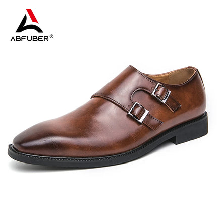 Men Monk Leather Pointed Slip-on Formal Loafers