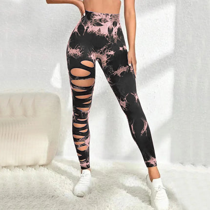 Women 2024 Tie-Dye Blue Black 3D Fitness Leggings