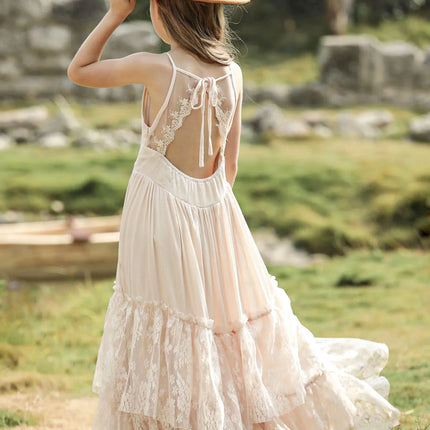 Girl Lace Backless Chiffon Maxi Dress