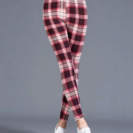 Women Fitness Plaid Elastic Leggings