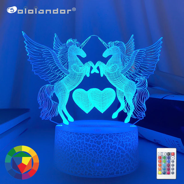 Double Horse-Unicorn Touch-Control 3D LED Night Light