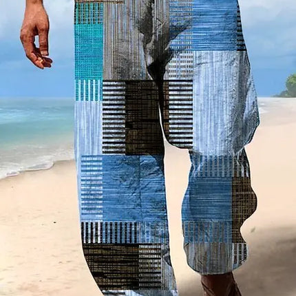 Men Geometric Plaid Pattern Beach Pants