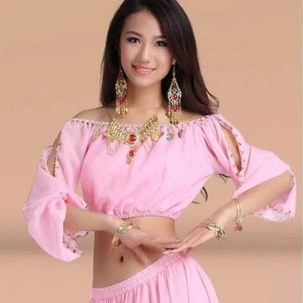 Women Belly Dancing Sequin Half Sleeve Tops