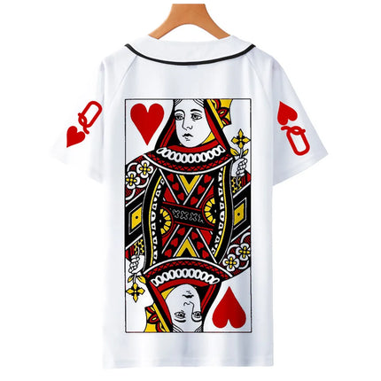 Men Poker Party 3D KING QUEEN Baseball Jersey Summer Tees