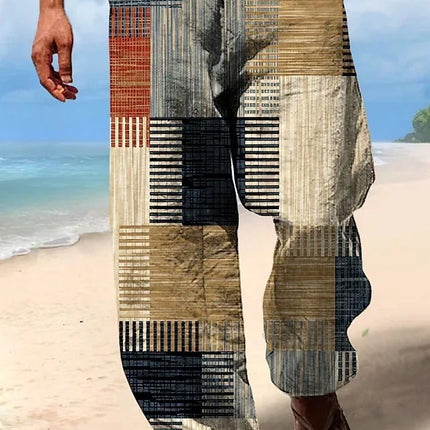 Men Geometric Plaid Pattern Beach Pants