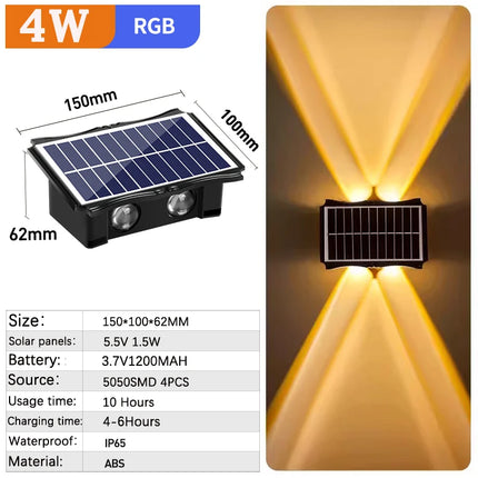 Solar RGB LED Outdoor Exterior Wall Sconce