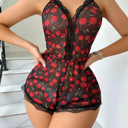 Women Floral Print Pajama Romper Nightwear