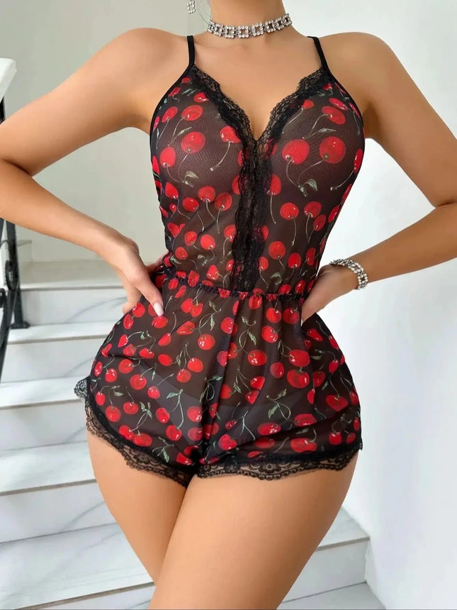 Women Floral Print Pajama Romper Nightwear