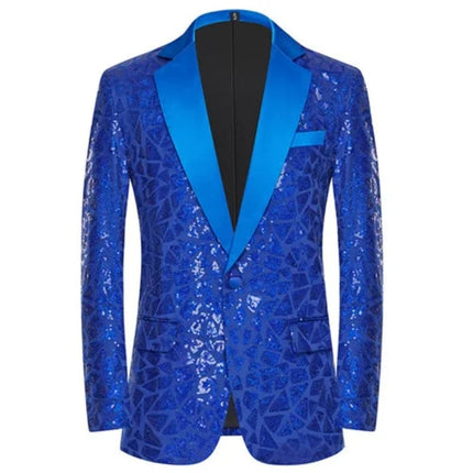 Men Fashion Sequin Blue Dance Party Wedding Blazer
