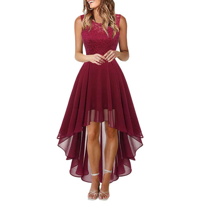 Women Red Lace Chiffon Evening Dress.