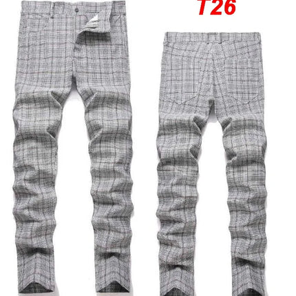 Men Business Casual Elastic Plaid Pants - Mad Fly Essentials