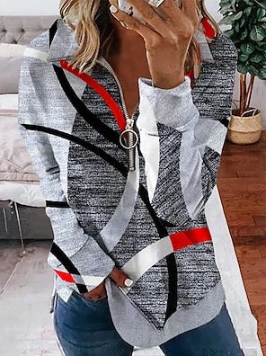 Women Striped Star Open Zip Sweaters