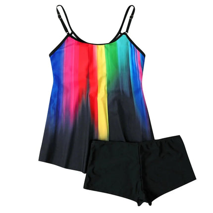 Women Striped Rainbow Plus Swimwear Tankini Set