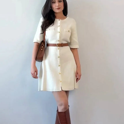 Women Elegant White Knitted Mini Dress