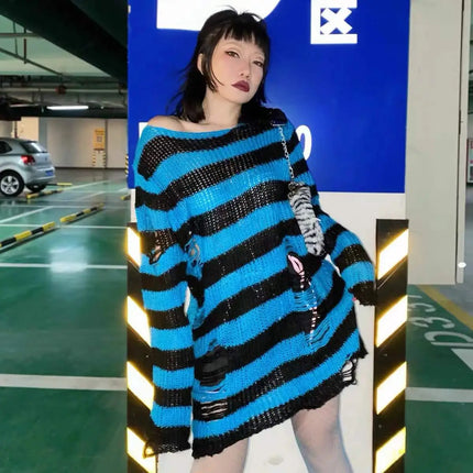 Women Striped Punk Gothic Sweater Tops