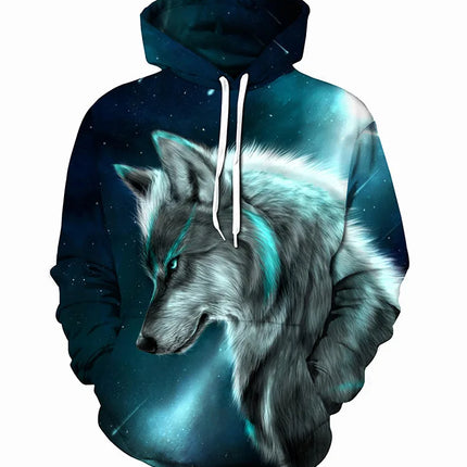 Men Animal Wolf Blue 3D Sweatshirt Hoodies