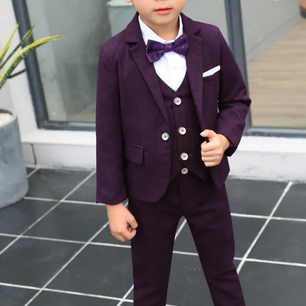 Boy Formal Flower Purple Black Gentleman Outfits