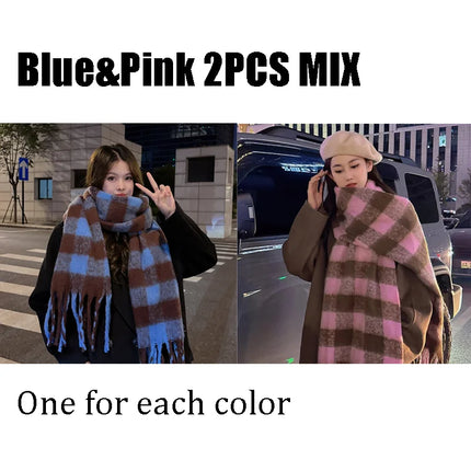 Women Plaid Scarves Winter Warm Tassel Shawl Wraps