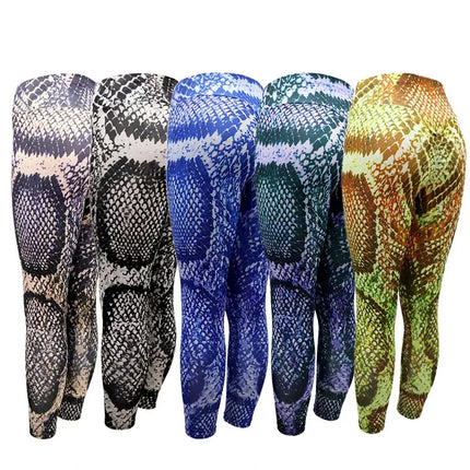 Women Snakeskin Elastic 3D Fitness Leggings