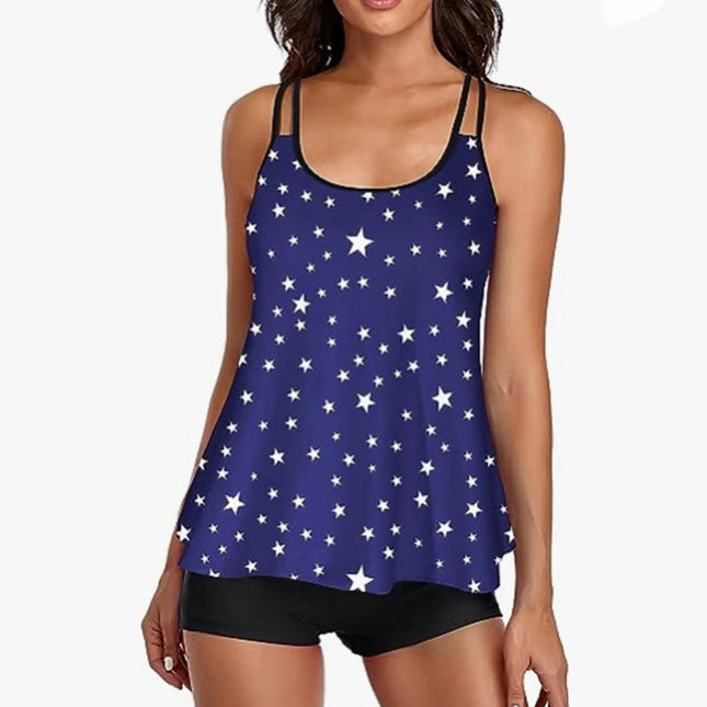 Women Blue Star Floral Tankini Sets