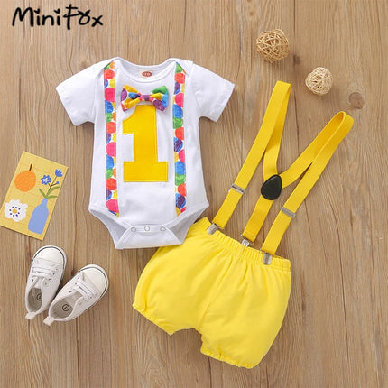 Baby Boy First Birthday Y-Back Suspenders Set