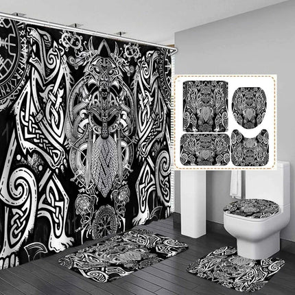 Home Viking Celtic Mythology Nordic Bathroom Shower Curtain Set