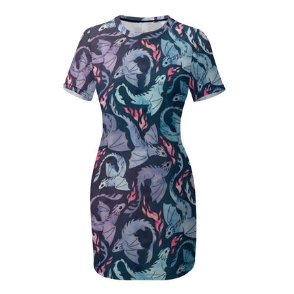 Women Dragon Fire Turquoise Mini Dress