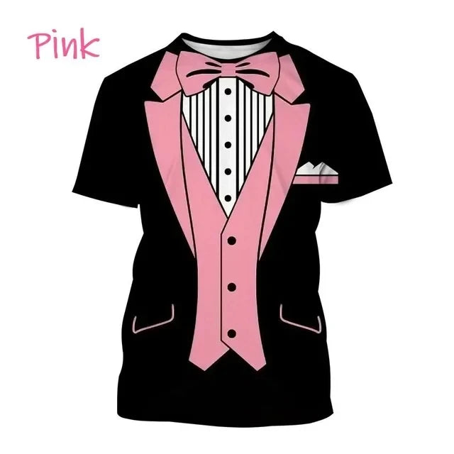 Men Funny 3D Tuxedo Graphic Bow Shirts