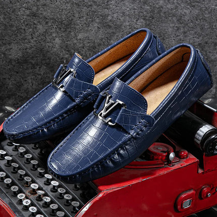 Men Leather Business Casual Crocodile-Pattern Loafers