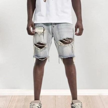 Men Straight Denim Ripped Summer Shorts