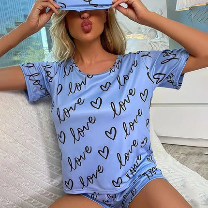 Women Love HEARTS 2pc Pajama Sleepwear Shorts Set