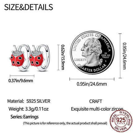 Women 925 Sterling Ladybug Charm Earrings