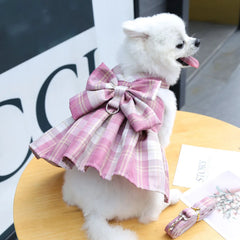 Pet Dog Plaid Bow Tie Dress Outfit