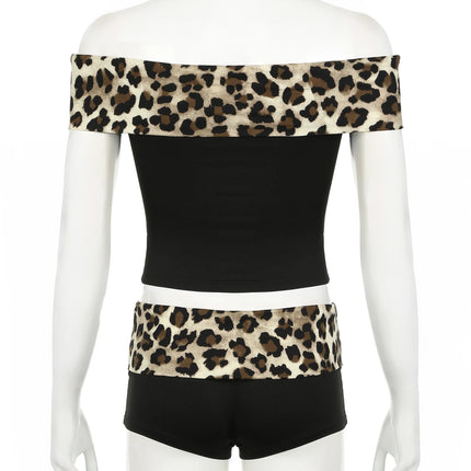 Women Crop Top Leopard Activewear Set