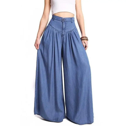 Women Blue Black Linen Flare Jeans